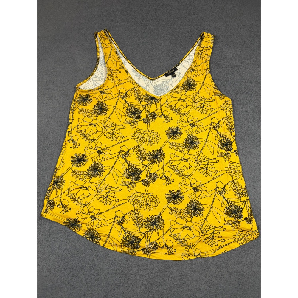 Cupio Tank Top Womens Large Yellow Floral Sleeveless V-Neck Casual